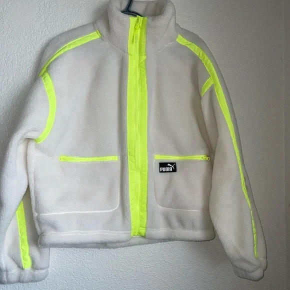 Puma White and Neon Yellow Fleece Jacket - Picture 3 of 7